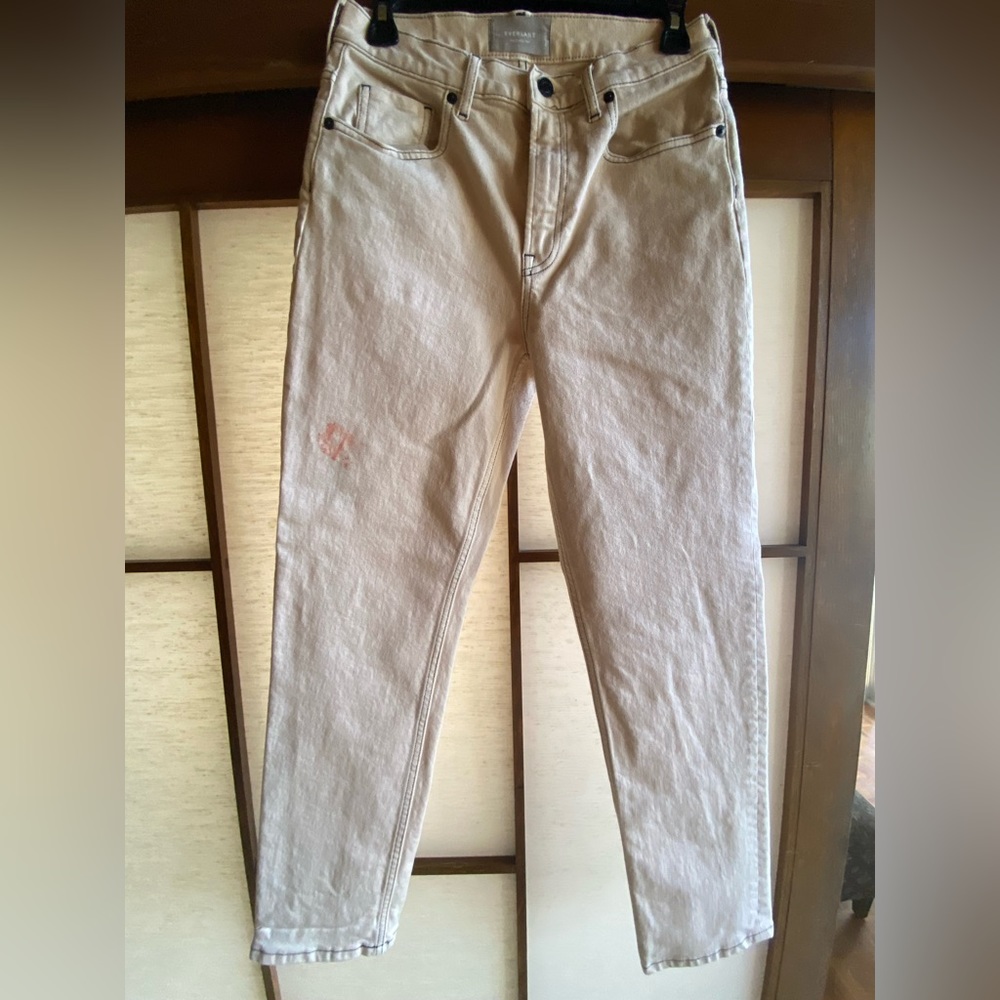 Everlane beige jeans with black stitching